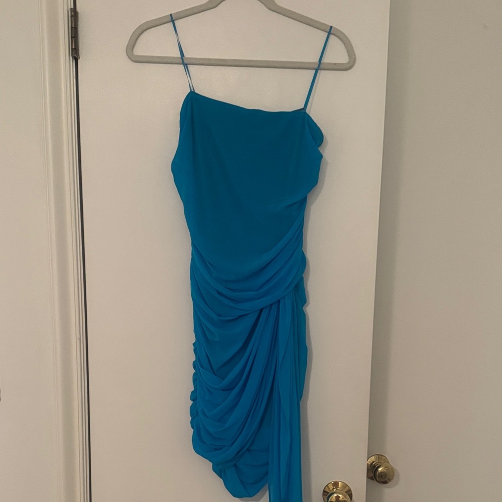 Amanda Uprichard Strapless Turquoise Draped Mini Dress - Picture 3 of 3
